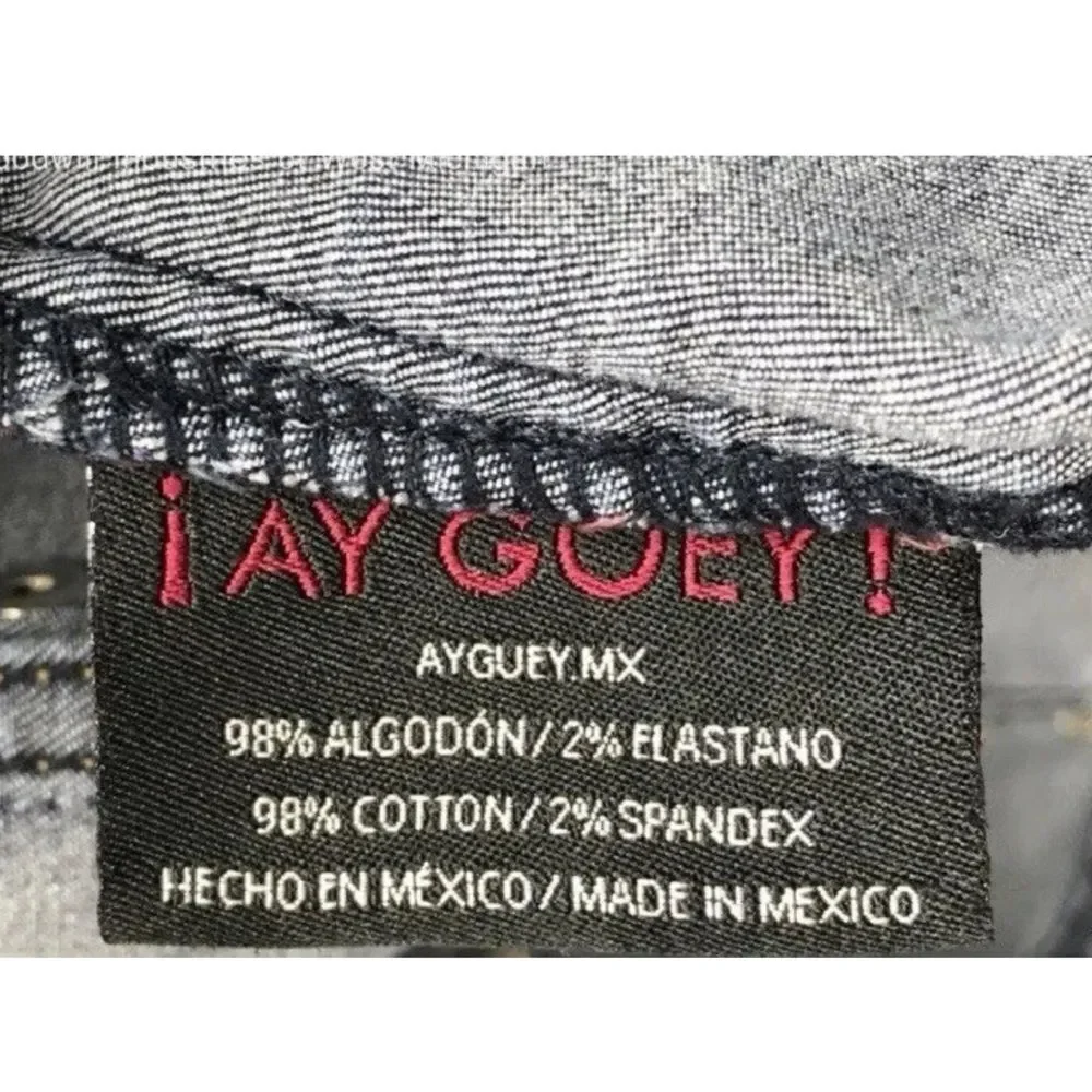 ¡Ay Güey! MX XS Denim Jacket Frida Kahlo Rose Studded Stretch Jean Jacket. XS - Picture 6 of 8